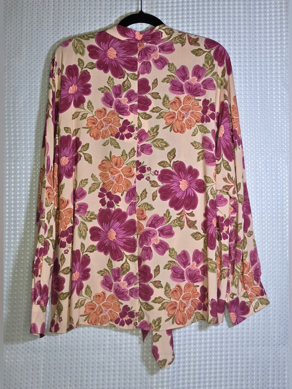 CeCe 1X Floral Tie Front Blouse Plus Size Boho 70s Romantic Long Sleeve Top - Picture 4 of 10